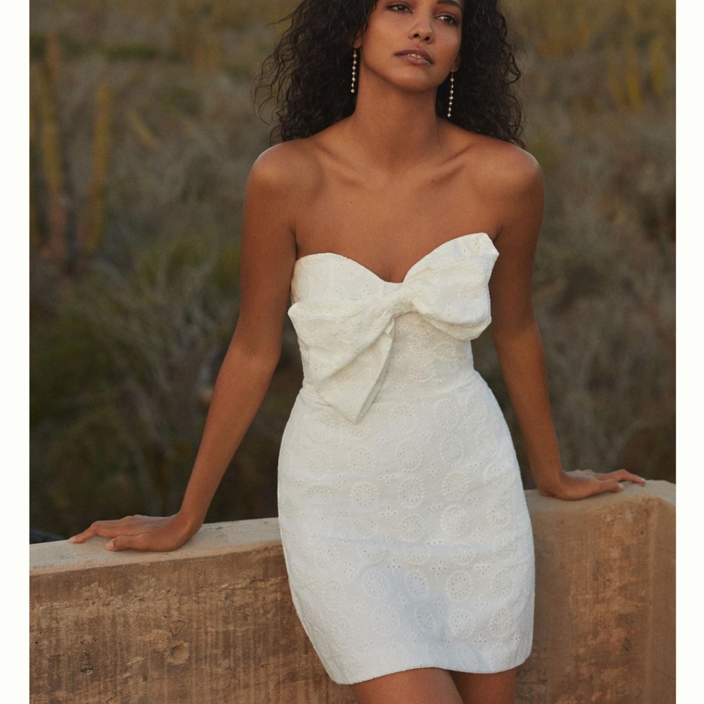 Hutch Eyelet Bow-Tie Strapless Mini Dress